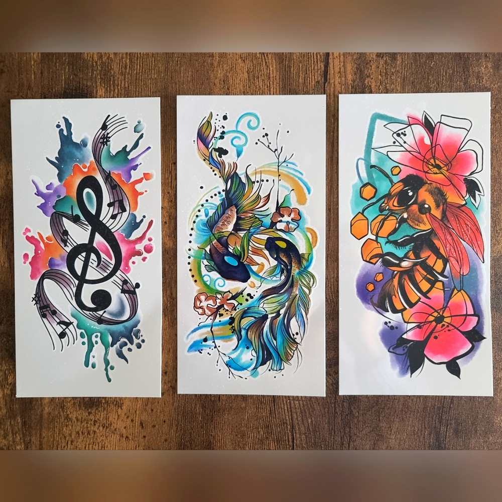 Large colored temporary tattoos, vibrant color tattoos
